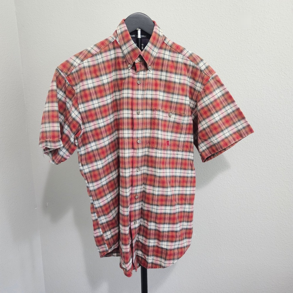 Twenty X Button Down Shirt Mens No Size Tag Red Plaid Short Sleeve Western Rodeo